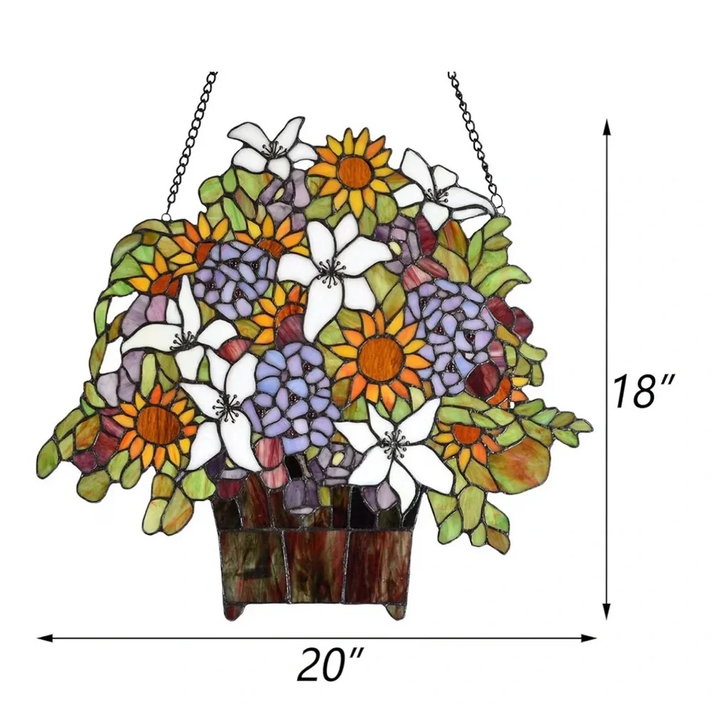 ▫️Stained Glass Floral Basket Window Art - Picture 4 of 7